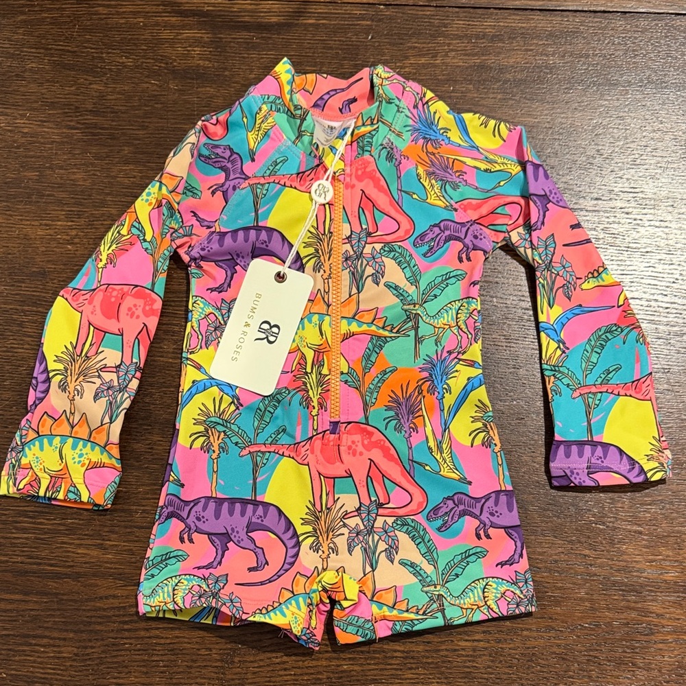 NWT Bums & Roses “Extra-Roar-Dinary” Multicolor Dinosaur Print Kids' Swimsuit